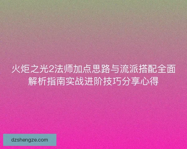 火炬之光2法师加点思路与流派搭配全面解析指南实战进阶技巧分享心得